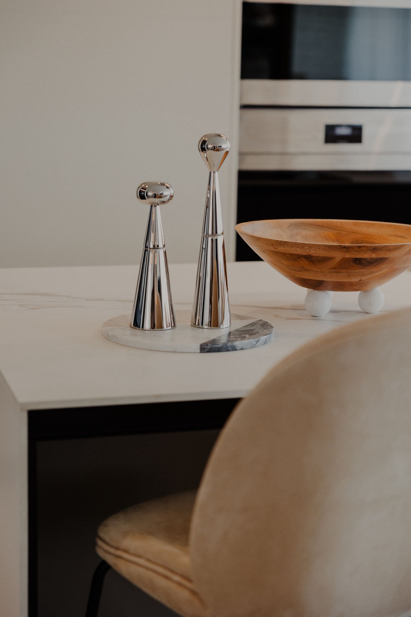 Hospitality dining counter with stone top.